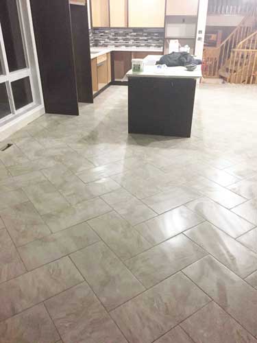 island kitchen tile flooring installation